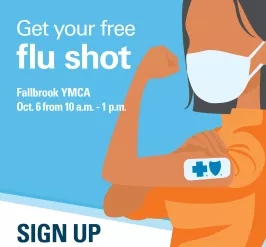 Event graphic for the Fallbrook YMCA Flu Shot Clinic on October 6