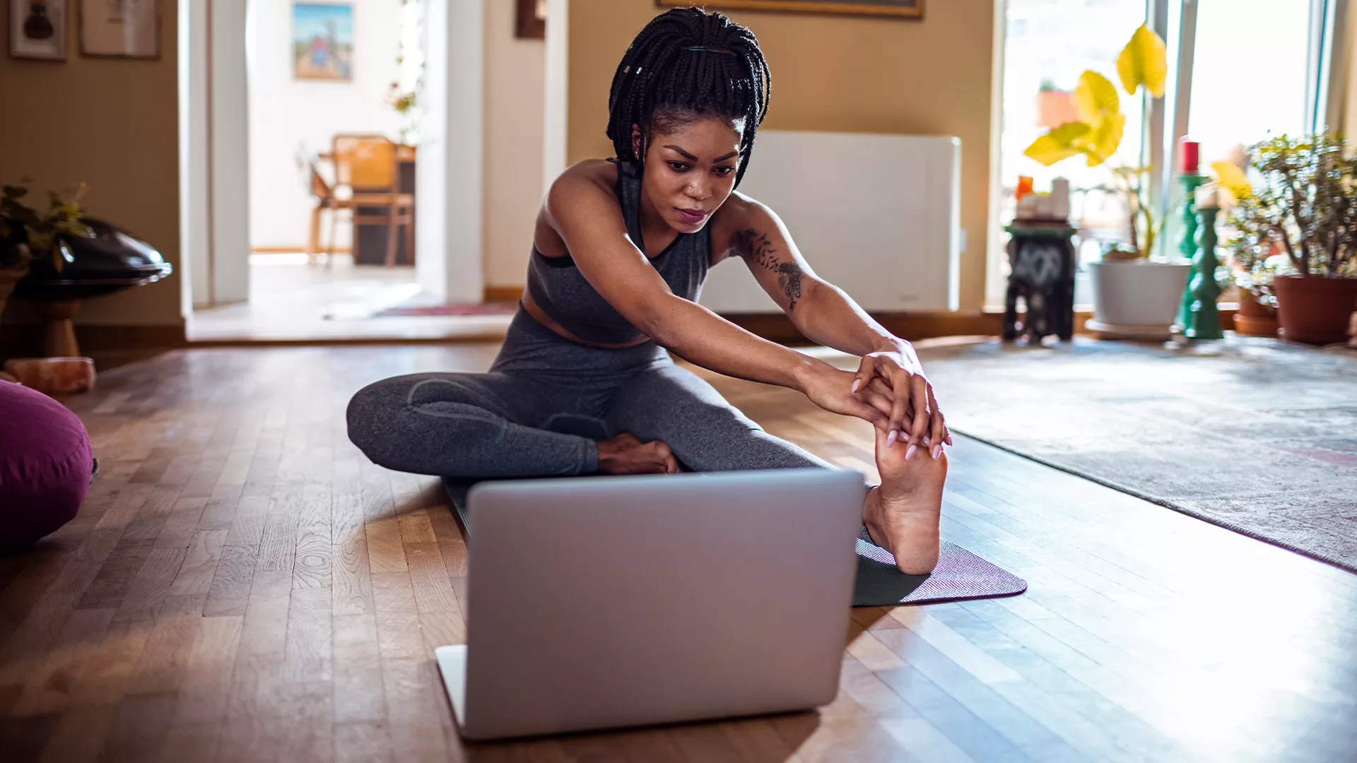 Woman working out at home