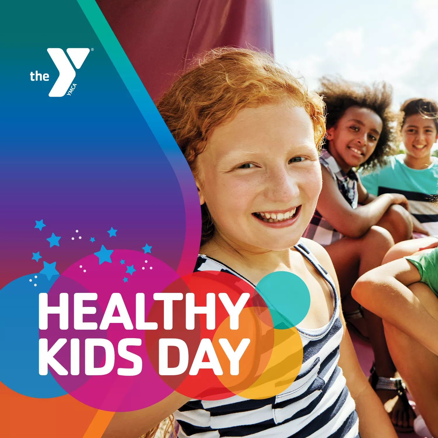 Healthy Kids Day 2023 event graphic featuring a picture of smiling kids