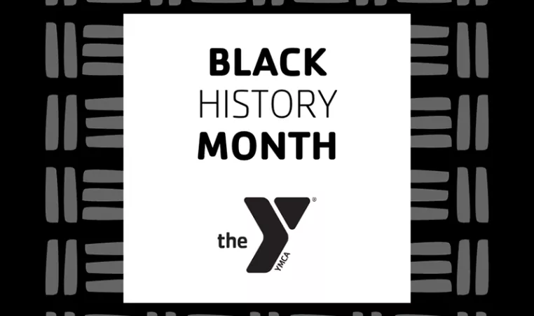 Graphic that has a patterned background and reads Black History Month
